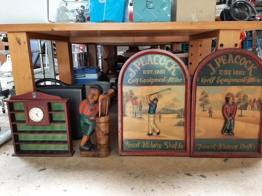 Diverse golf verzamelobjecten: wandborden, beeldje, display, Ophalen of Verzenden, Gebruikt