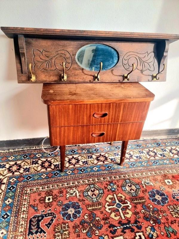 Art Nouveau /  Carved Wooden Antique Oak Wall Coat Rack, Wandkapstok, Gebruikt, Ophalen of Verzenden, Minder dan 100 cm