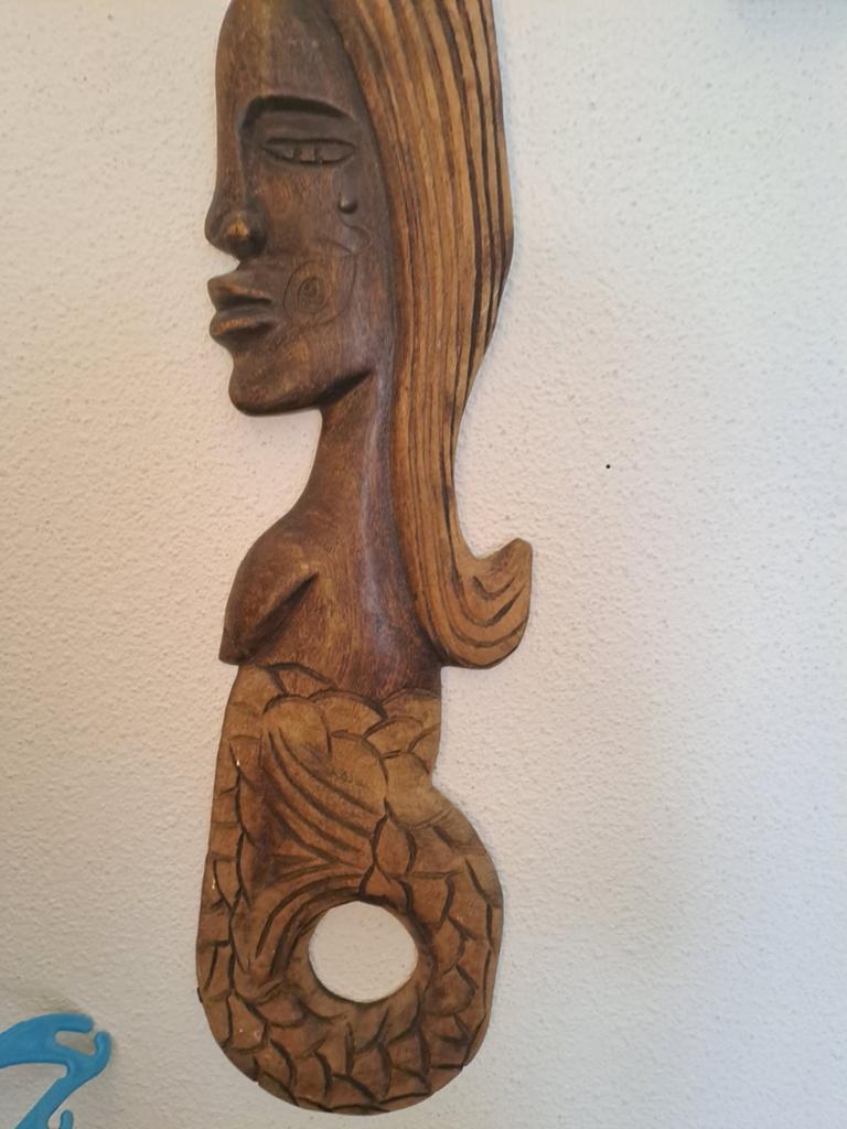 Uniek Houten Wanddecoratie: Sirene/Zeemeermin, Ophalen of Verzenden, Handgemaakt, Wanddecoratie, 20 - 50 cm