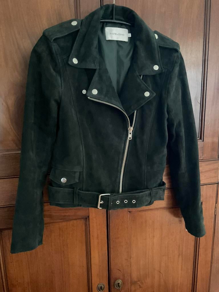 Pauw biker jack groen suede 36 nieuw, Verzenden, Zo goed als nieuw, Maat 36 (S), Groen