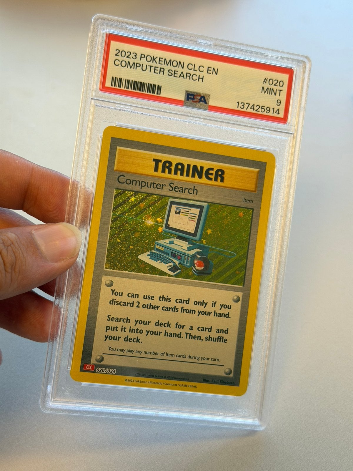 Pokémon Computer Search 020/034 PSA 9 CLC 2023 Holo slab, Ophalen of Verzenden, Zo goed als nieuw, Losse kaart