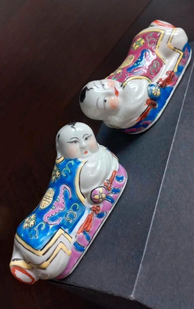 Set van 2 vintage Chinese porseleinen hoofdsteunen opium kus, Verzamelen, Ophalen of Verzenden