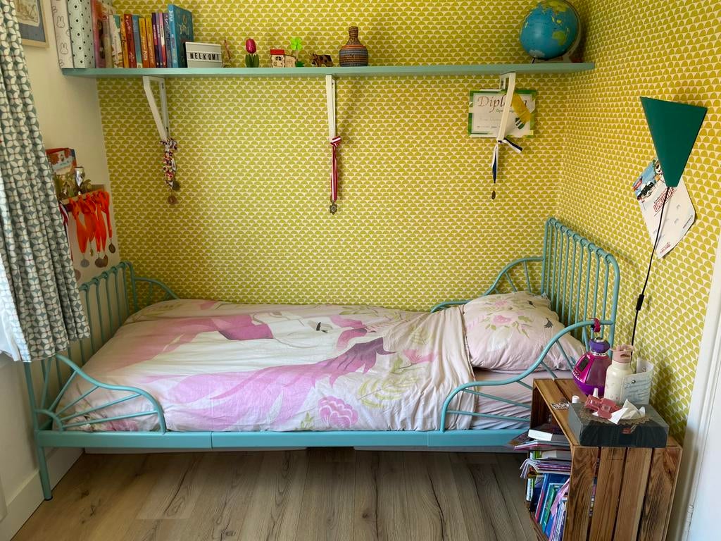 Ikea Minnen meegroeibed met martras, Kinderen en Baby's, Kinderkamer | Bedden, Lattenbodem, 70 tot 85 cm, Ophalen of Verzenden