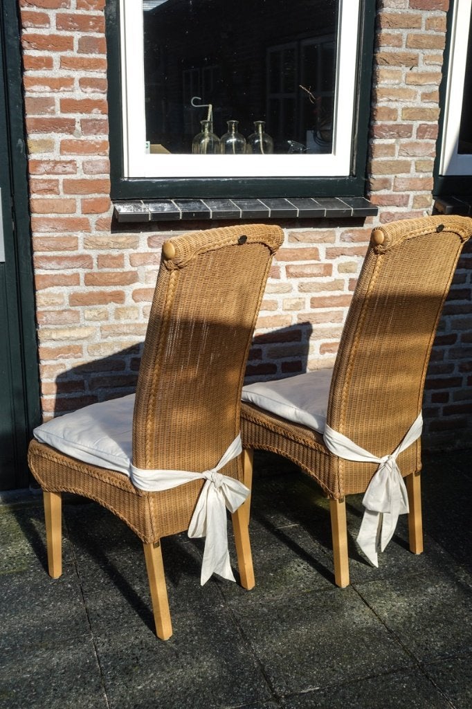 6 sfeervolle lounge stoelen in Ibiza stijl - loom - 20,- pst, Ophalen, Bruin, Zo goed als nieuw, Vijf, Zes of meer stoelen