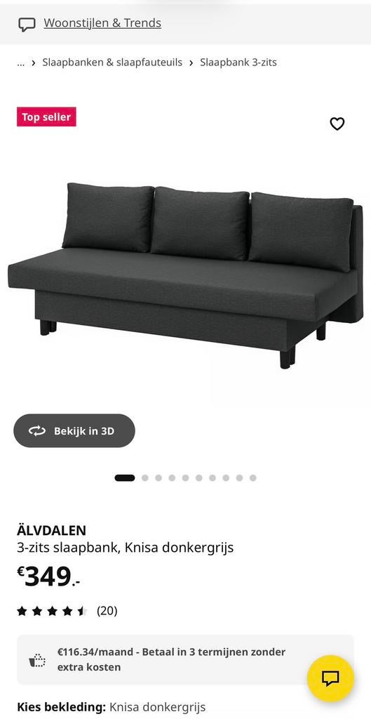Slaapbank Älvdalen Ikea 3 zits, Ophalen, Tweepersoons, 140 cm, Zo goed als nieuw