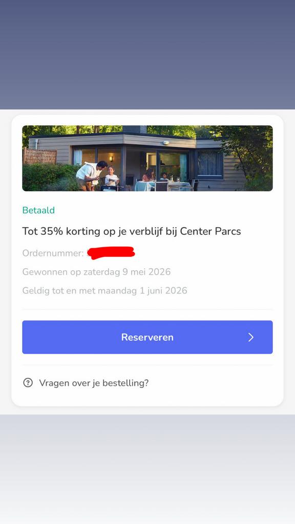 Center Parcs kortingsvoucher; tot 35% korting op verblijf, Drie personen of meer, Kortingsbon, Bungalowpark