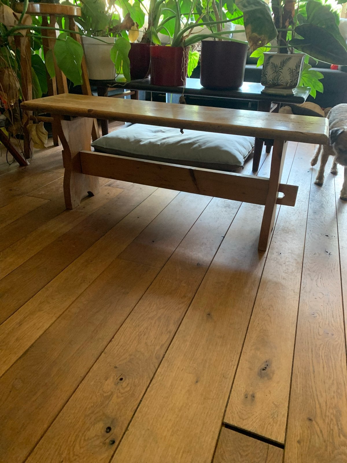 Retro houten zitbankje - 110x30x40 cm, Huis en Inrichting, Stoelen, Ophalen, Gebruikt, Overige kleuren, Eén