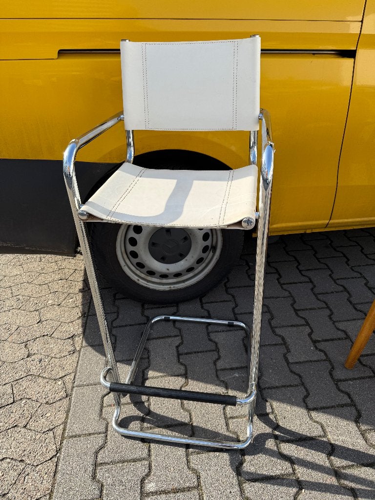 Marcel Breuer voor Thonet barkruk wit leer mooie staat, Ophalen, 60 tot 90 cm, Zo goed als nieuw, 1 kruk