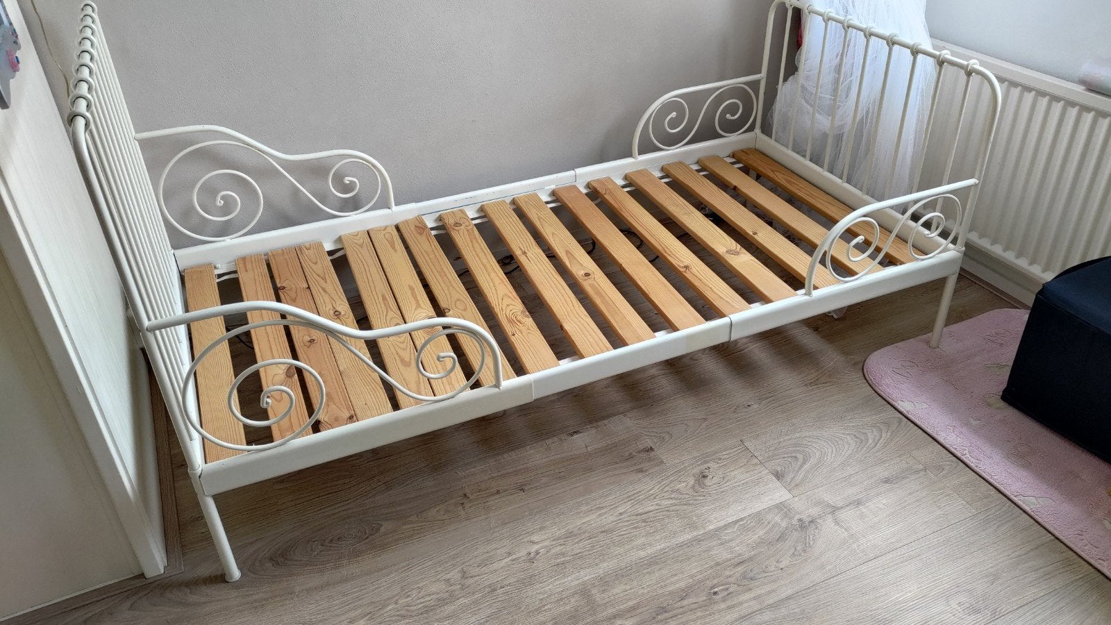 Meegroeibed uitschuifbed wit, Ophalen, 85 tot 100 cm, Gebruikt, Lattenbodem