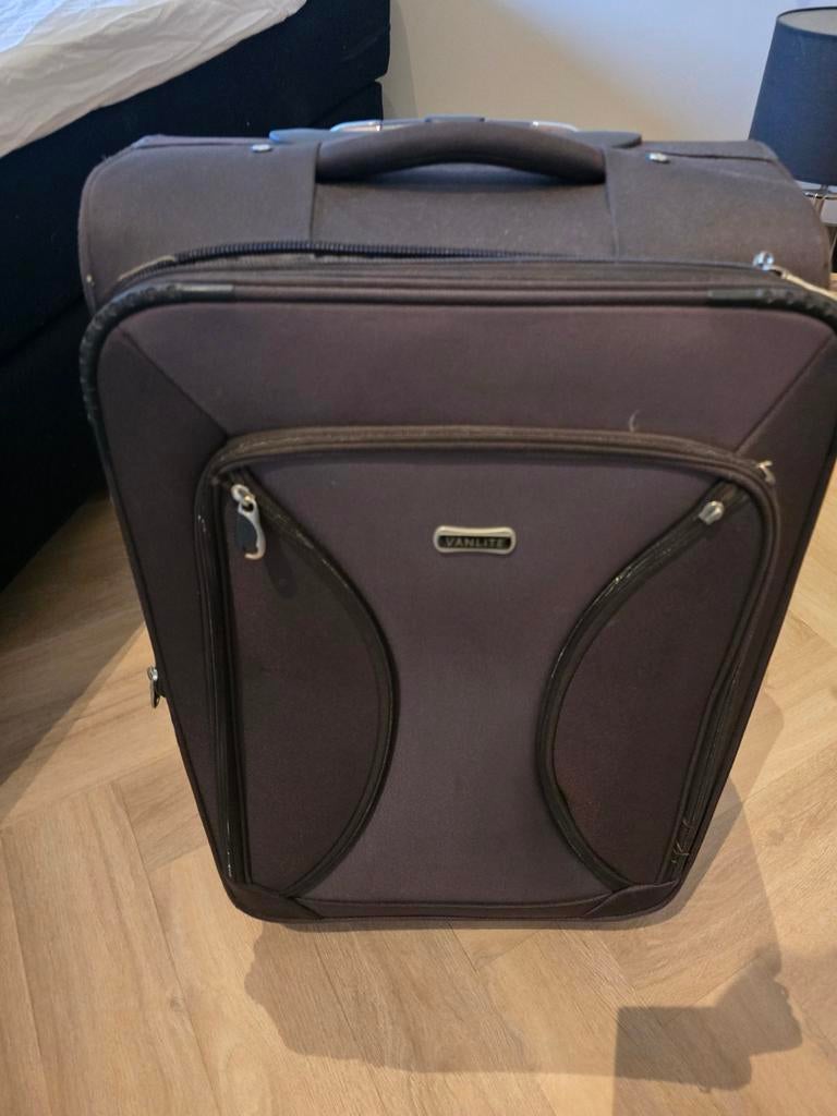 Vanlite stoffen koffer met wielen - donkerbruin/grijs, Ophalen, Zo goed als nieuw, Zacht kunststof, Wieltjes