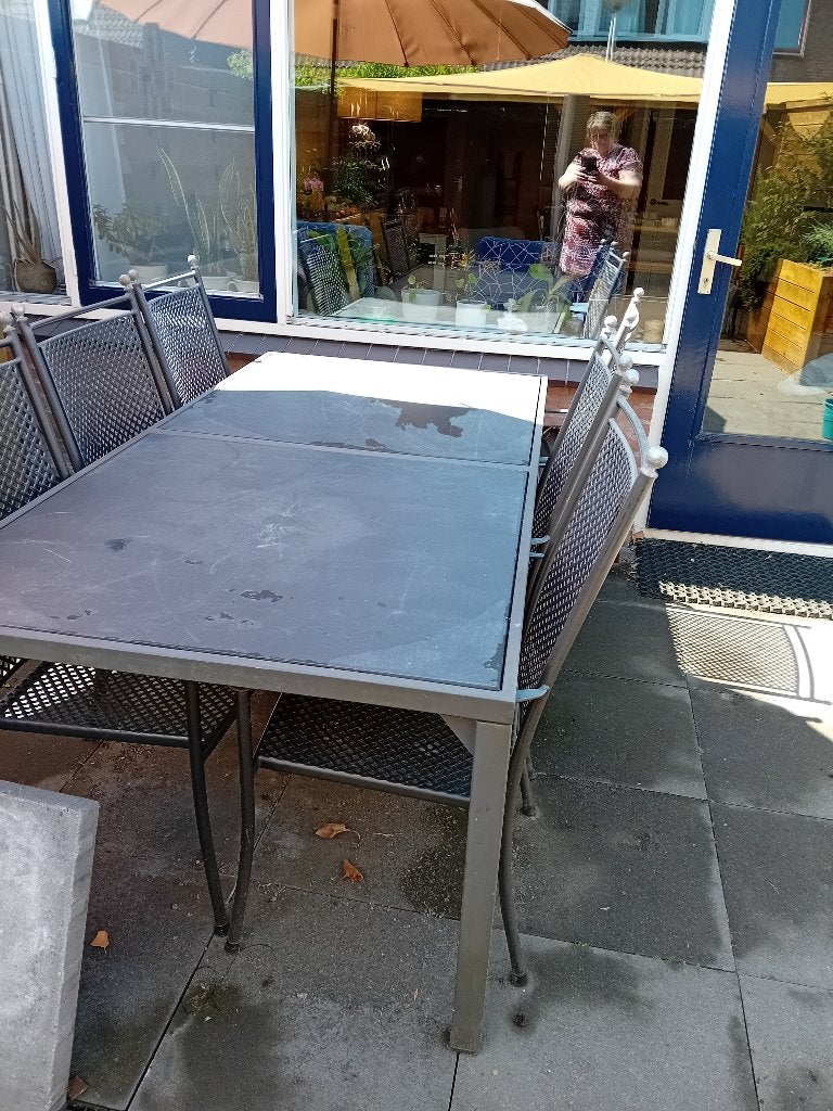 Tuinset 7 delig, Tuin en Terras, Tuinsets en Loungesets, Gebruikt, Tuinset, Overige materialen, 6 zitplaatsen, Eettafel, Stoel
