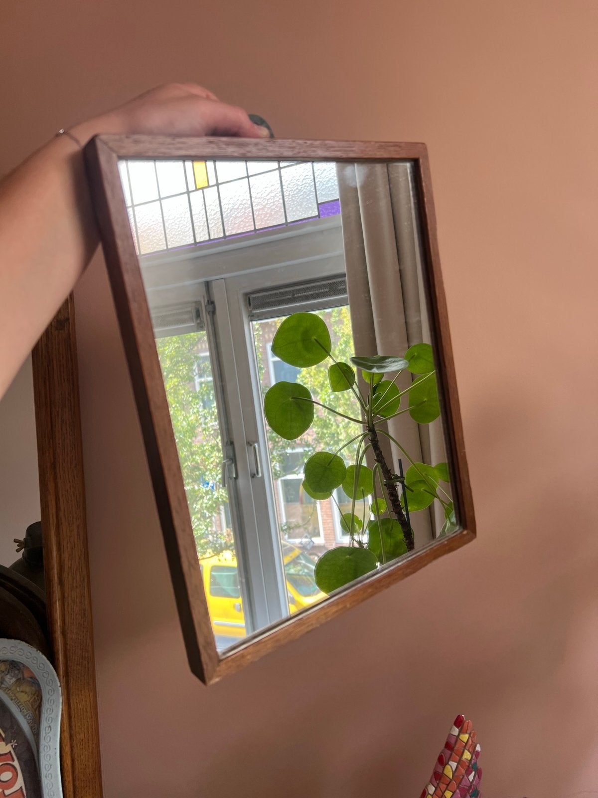 Vierkante spiegel met houten lijst, Ophalen, Vierkant, Minder dan 50 cm, Minder dan 100 cm