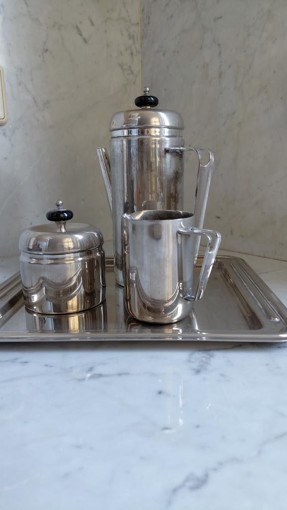 Art Deco verzilverd koffieservies strak model zwart knopjes, Ophalen of Verzenden