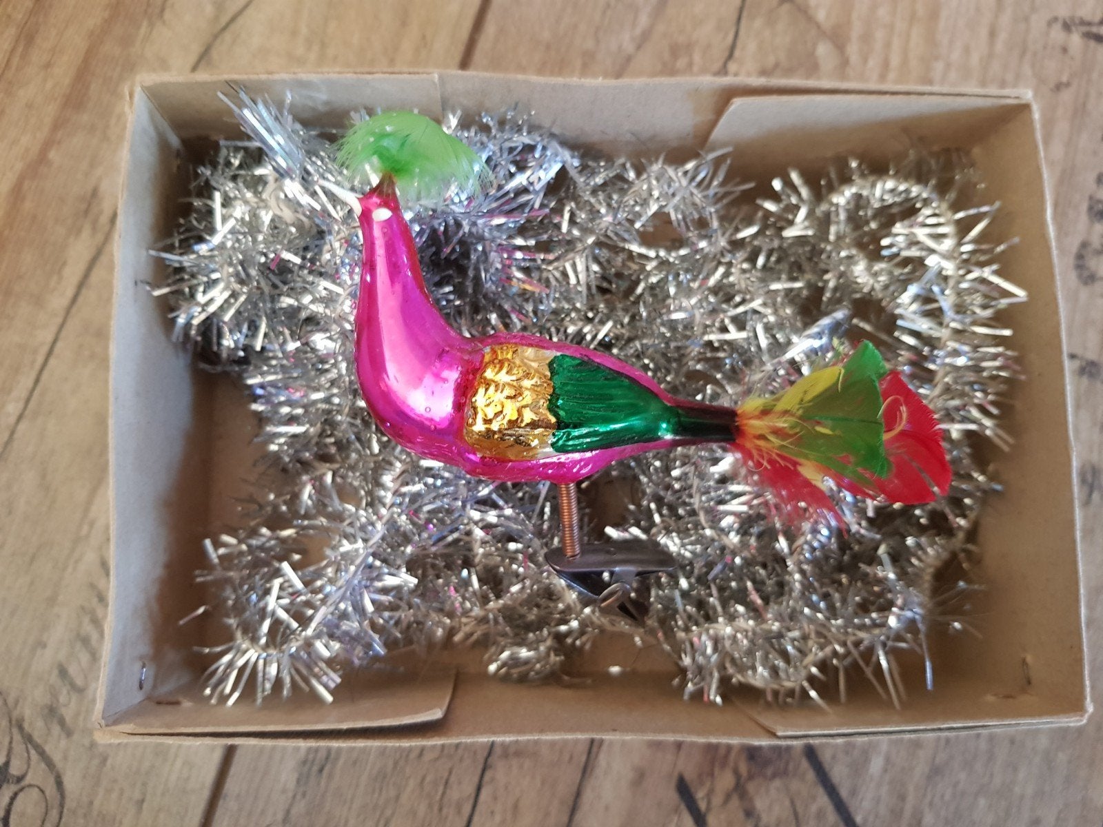 vintage kerstbal vogel op klip jaren 60, Ophalen of Verzenden, Zo goed als nieuw