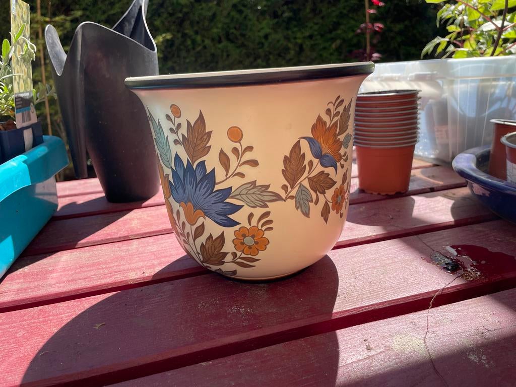 Vintage Flora Gouda Bloempot - Handwerk Holland, 25 tot 40 cm, Rond, Binnen, Ophalen of Verzenden