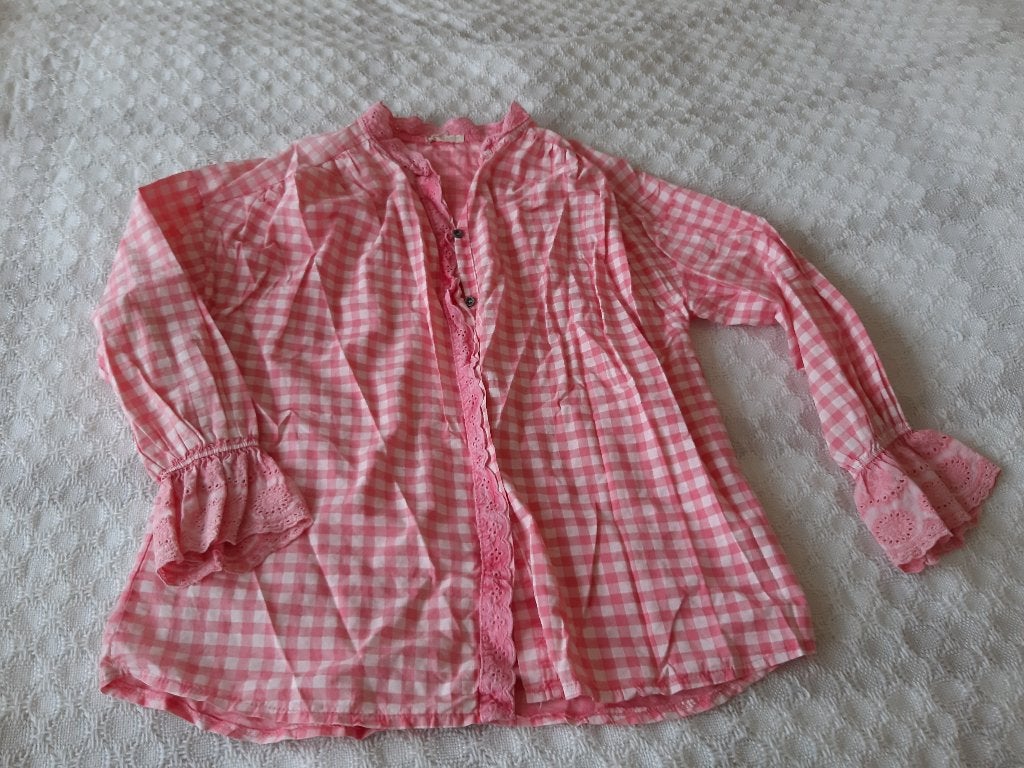 leuke roze geruite blouse maat 44/46 Tirolerblouse, Kleding | Dames, Blouses en Tunieken, Ophalen, Zo goed als nieuw, Maat 42/44 (L)