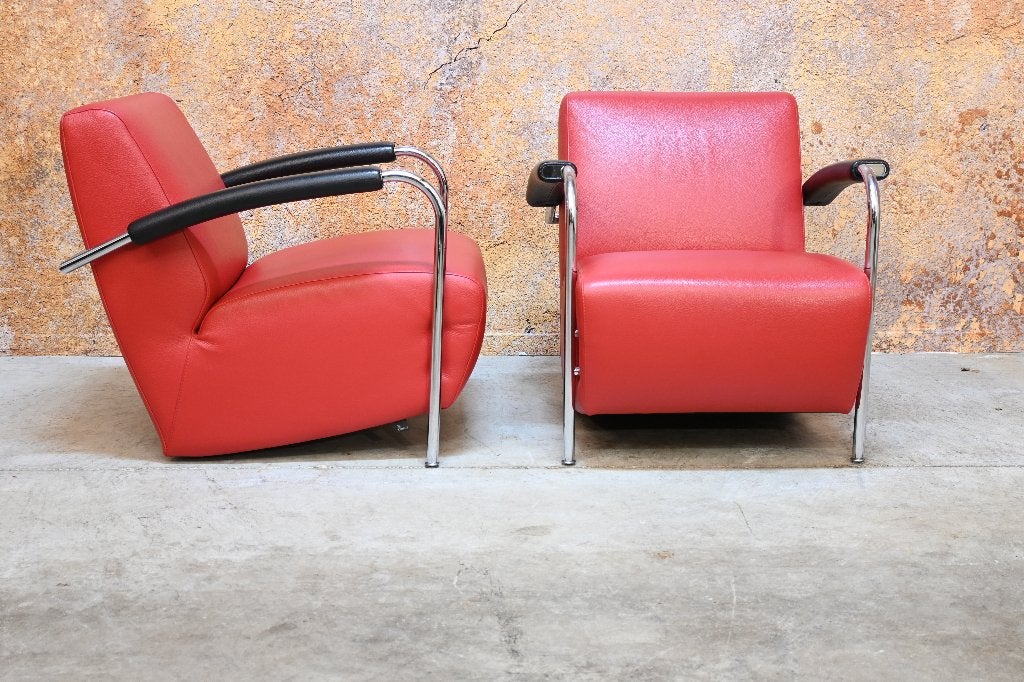 ZGANieuw! 1 rode leren Leolux Scylla design fauteuils, Leolux, Leolux, 75 tot 100 cm, Ophalen of Verzenden