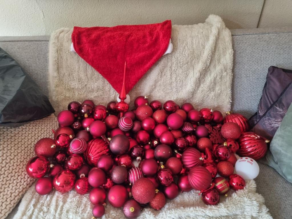 Zak vol  plastic rode kerstballen, Diversen, Kerst, Ophalen