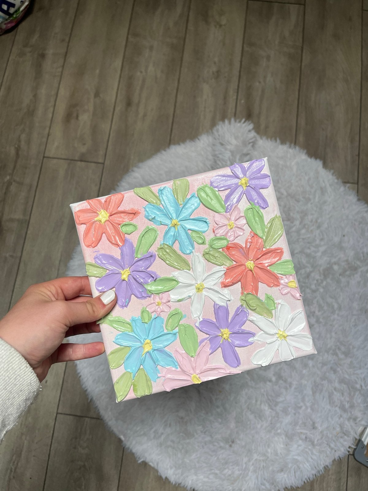 Bloemen schilderij met textuur - Handgeschilderd, Antiek en Kunst, Kunst | Schilderijen | Modern, Ophalen, Acrylverf, Met textuur