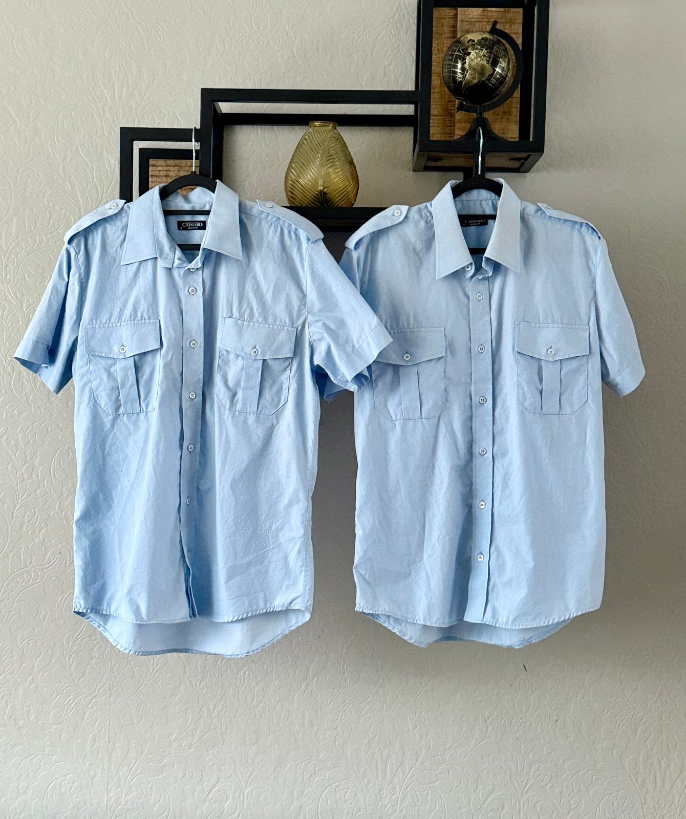 2 Giovanni Capraro overhemd korte mouwen M (ROC beveiliging), Ophalen of Verzenden, Zo goed als nieuw, Blauw, Halswijdte 39/40 (M)