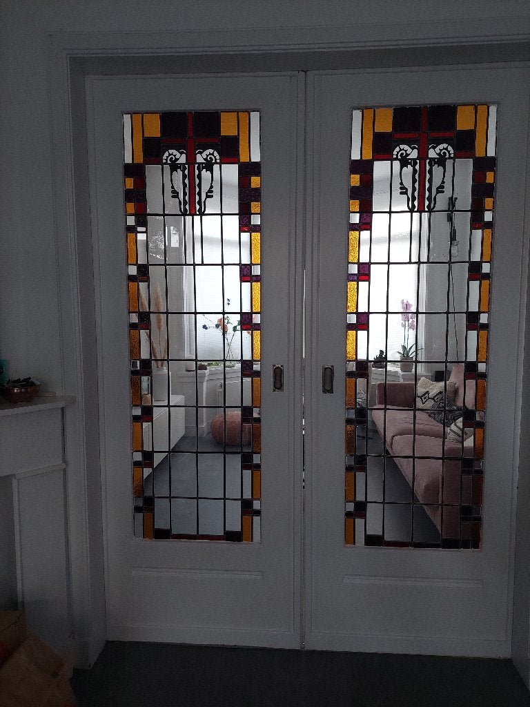 Originele jr 30 ensuite deuren met glas-in-lood. Top staat, Ophalen, Gebruikt, 80 tot 100 cm, Binnendeur