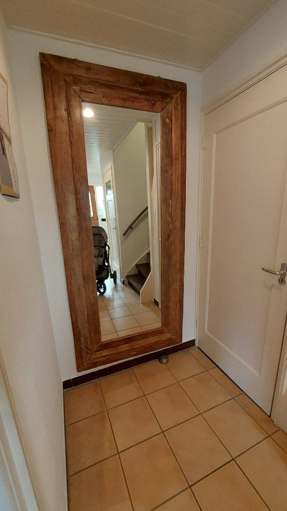 Plafondhoge Teak spiegel, Huis en Inrichting, Woonaccessoires | Spiegels, Ophalen, 200 cm of meer, Zo goed als nieuw, 75 tot 100 cm