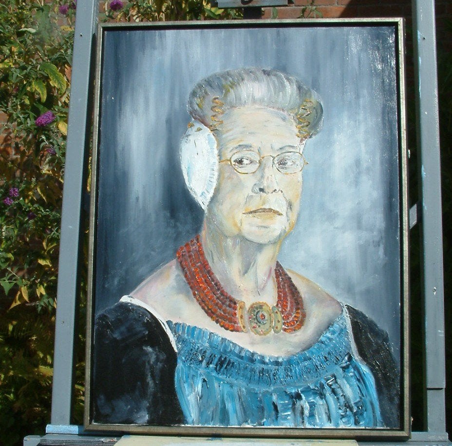 portret Zeeuwse boerin  60 x 80 in olie verf /doek, Antiek en Kunst, Doek, Portret of Personen, Ophalen of Verzenden, Olieverf