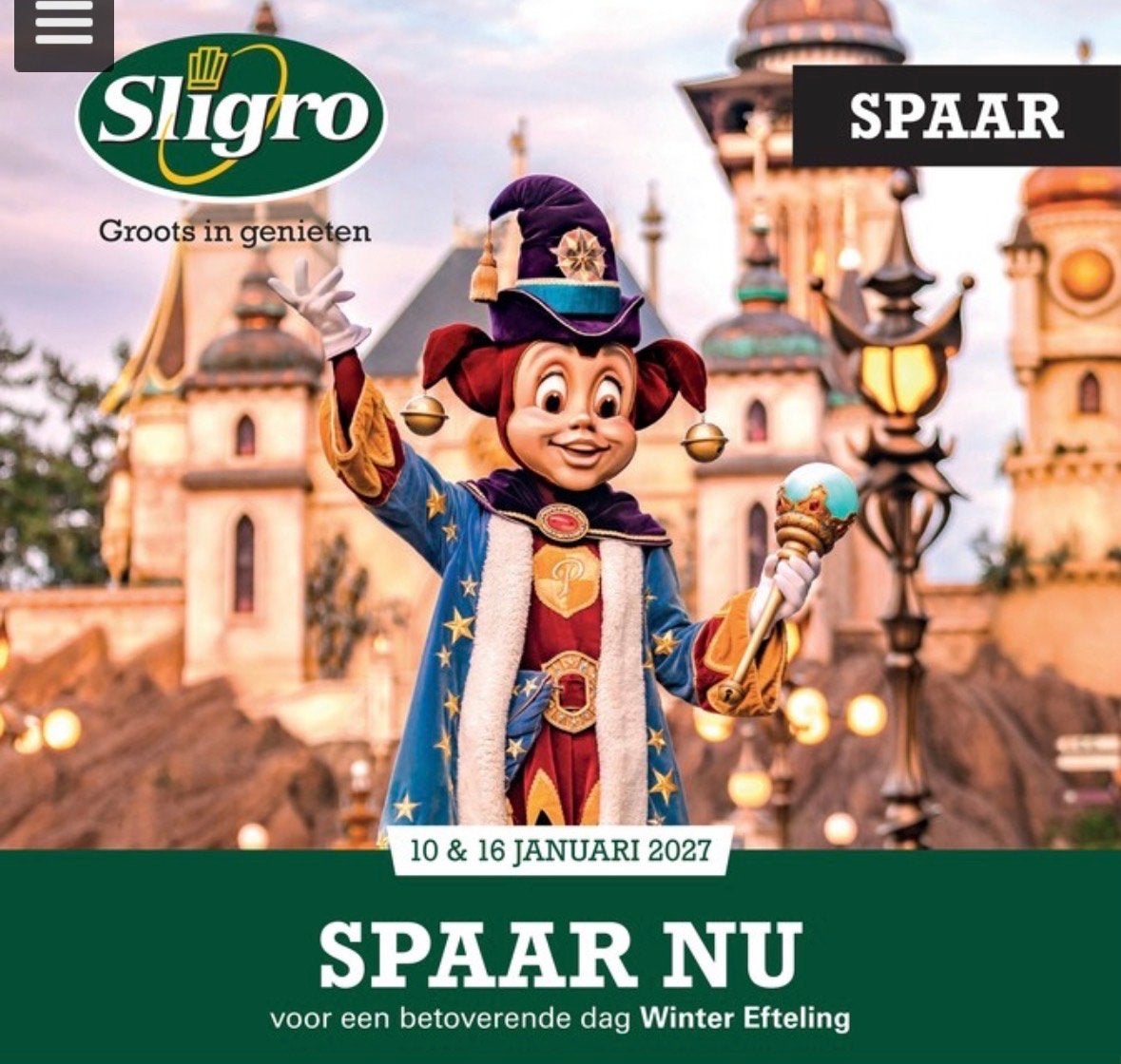 Sligro Efteling zegels Winter Efteling 10/16 januari, Ophalen of Verzenden, Nieuw, Overige typen