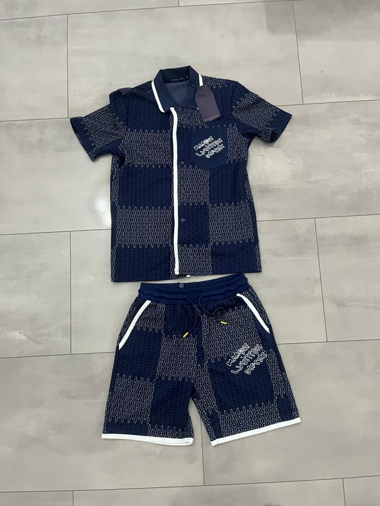 Louis Vuitton Donkerblauw Short Set met Wit Patroon, Ophalen of Verzenden, Nieuw, Maat 48/50 (M)