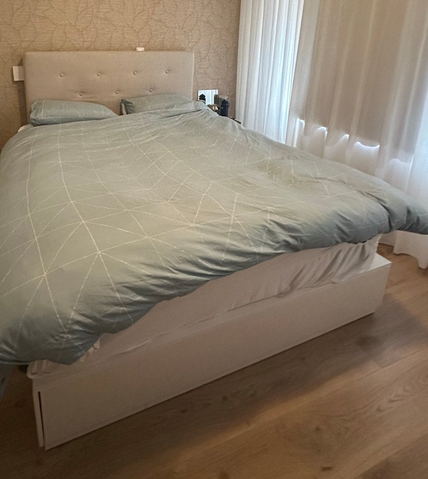 IKEA bedframe 160x200 met 6 lades en hoofdbord, Ophalen, Gebruikt, Wit, Tweepersoons