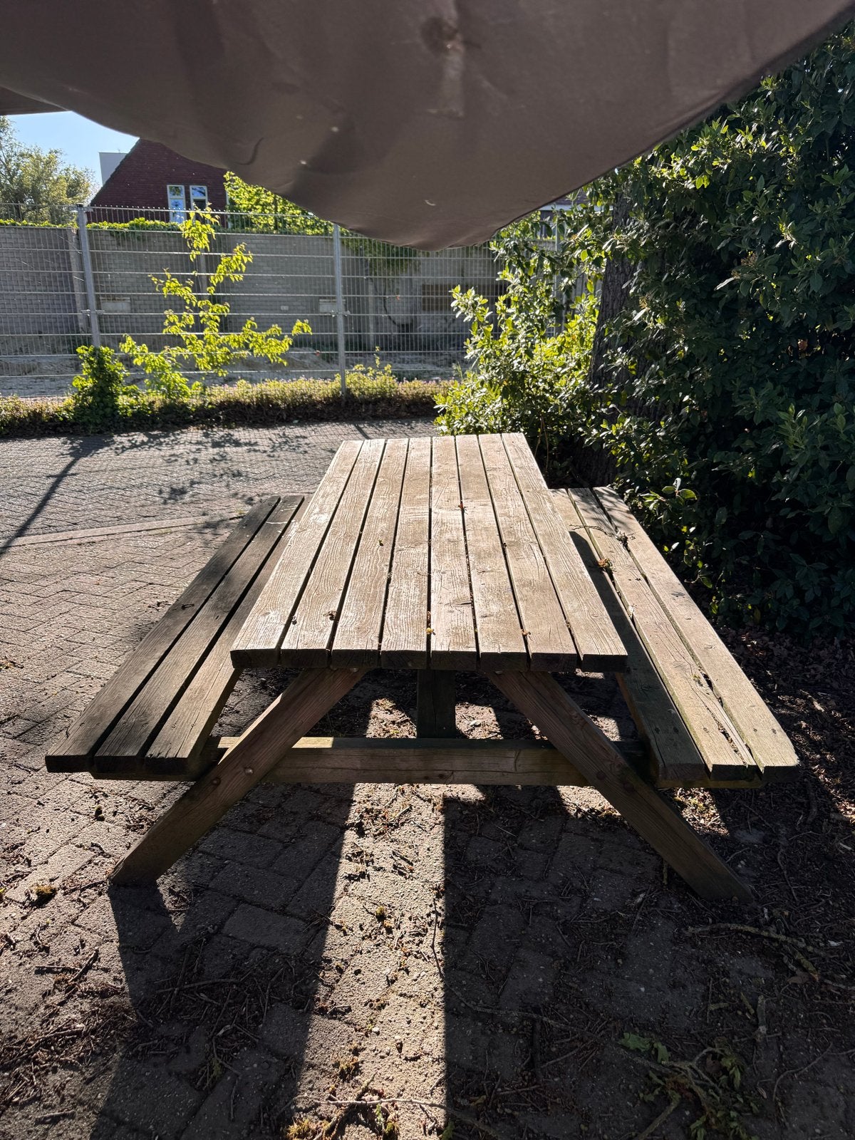 Houten picknicktafel met banken, Tuin en Terras, Picknicktafels, Ophalen, Gebruikt, Rechthoekig, Hout