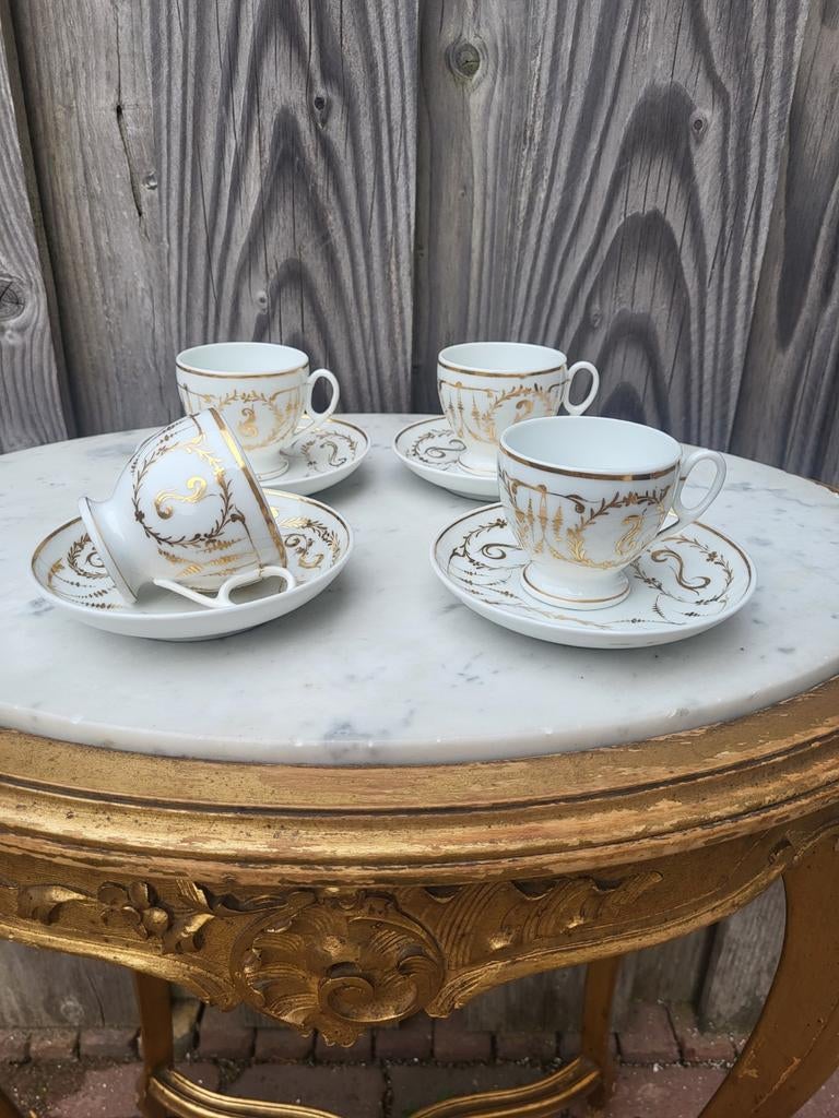 4 porseleinen Biedermeier kop en schotels vergulde decoratie, Ophalen of Verzenden