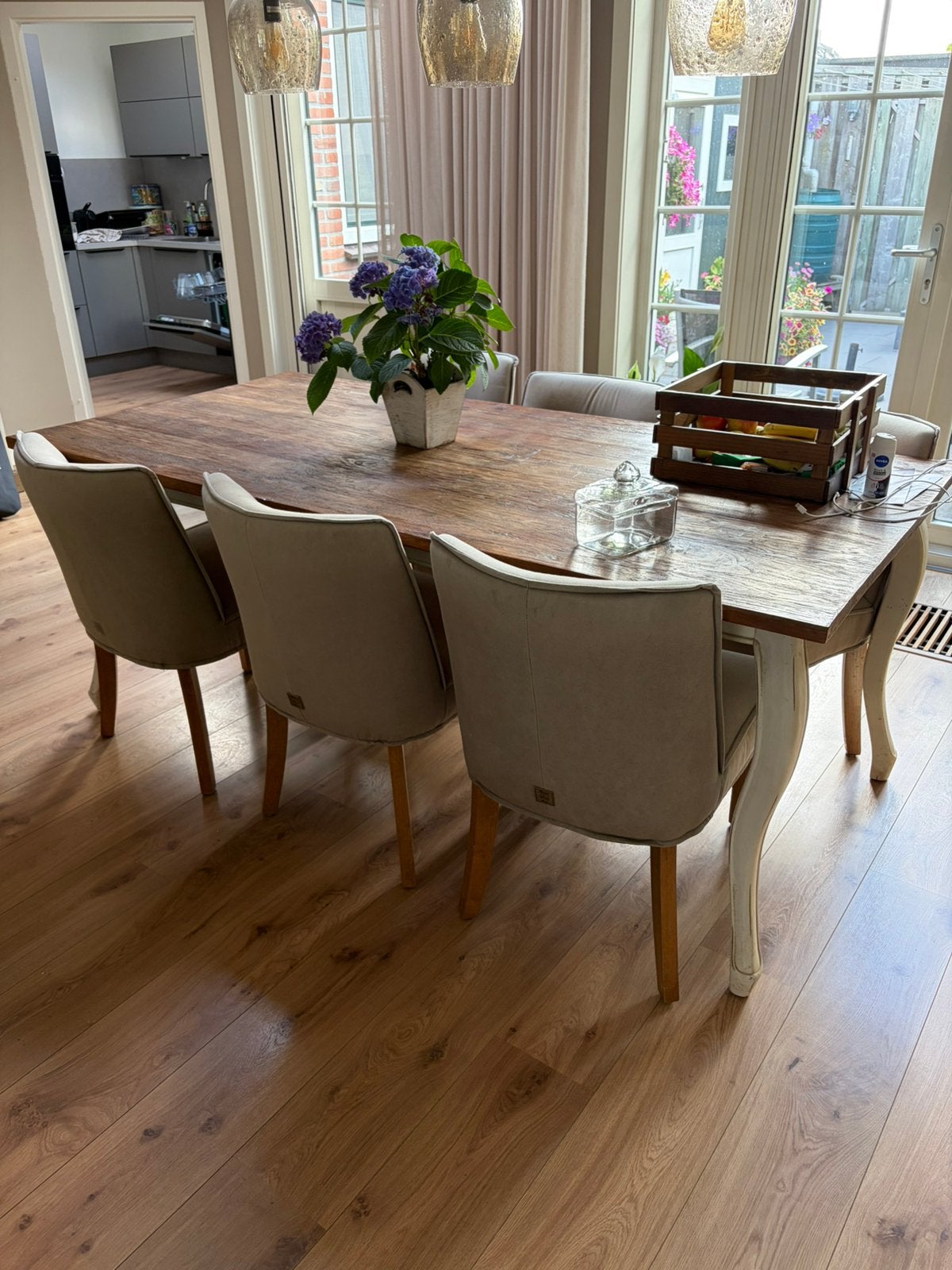 Riviera Maison Bridge Lane  stoelen met bijpassende  tafel, Ophalen, Gebruikt, 50 tot 100 cm, 150 tot 200 cm