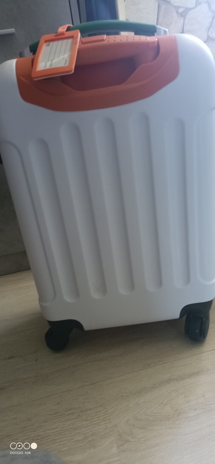 Witte handbagage koffer met oranje accenten en wieltjes, Wieltjes, 50 tot 60 cm, Hard kunststof, Nieuw