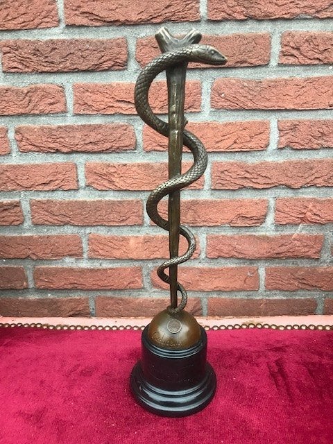staf van Asklepios/ CADUCEUS, brons en marmer, Ophalen of Verzenden
