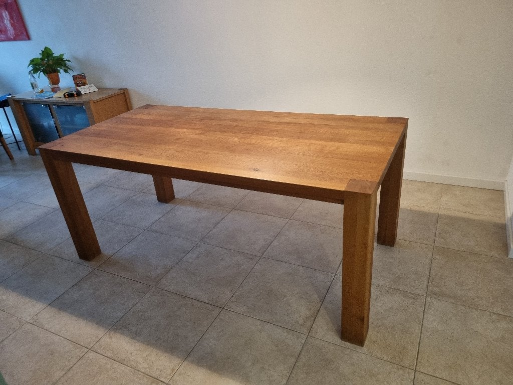 EET- EN SALONTAFEL VAN DIK MASSIEF EIKEN, Ophalen, Gebruikt, Eikenhout, 50 tot 100 cm