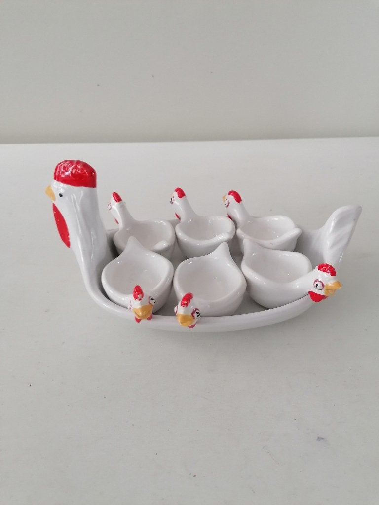 Kipschaal met 6 eierdopjes, Ophalen of Verzenden