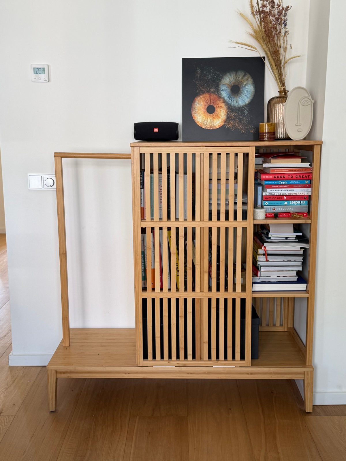 IKEA NORDKISA open kledingkast met schuifdeur, bamboe, Ophalen, 100 tot 150 cm, Zo goed als nieuw, Overige houtsoorten