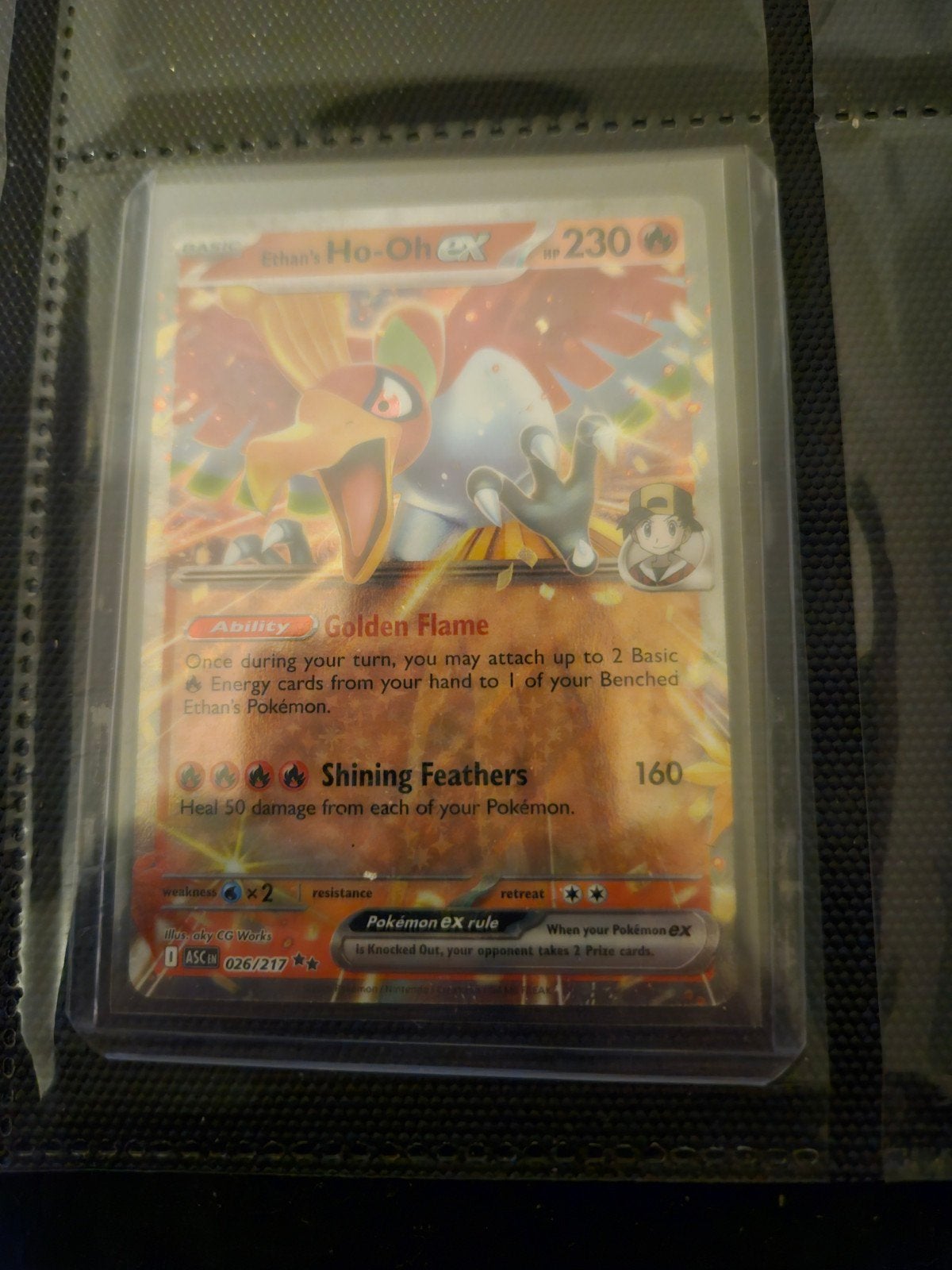 Pokemon Ethan's Ho-Oh ex 026/217 Ascended Heroes, Ophalen of Verzenden, Zo goed als nieuw, Losse kaart, Foil