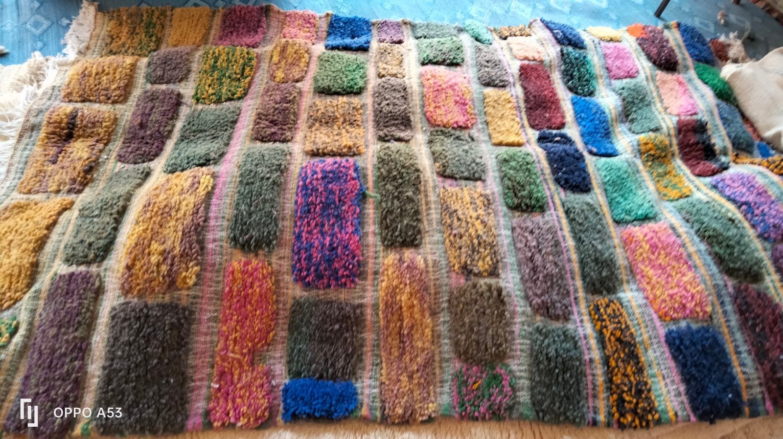 Handgeknoopt Berber kleed van wol - 245x145cm, 100 tot 150 cm, Ophalen of Verzenden, Zo goed als nieuw, Blauw