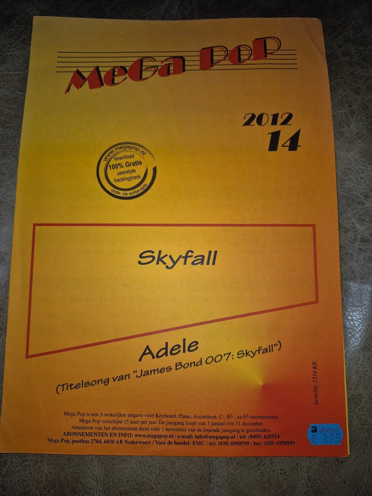 Mega Pop 2012 - Skyfall (Adele) Bladmuziek, Muziek en Instrumenten, Gebruikt, Filmmuziek en Soundtracks, Ophalen of Verzenden