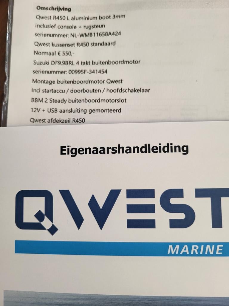 SLOEP QWEST R450 L (2024) met Suzuki 4takt buitenboordmotor, Tot 10 pk, Aluminium, Ophalen of Verzenden, Zo goed als nieuw