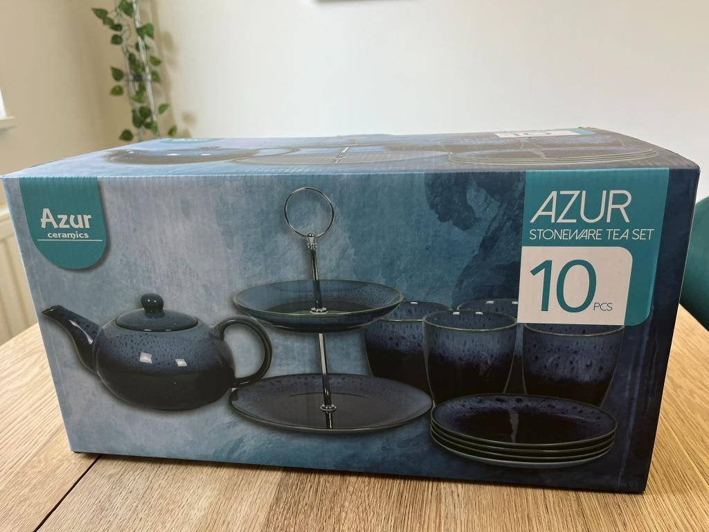 Azur ceramics Theeservies - Blauw Reactief glazuur 10-delig, Overige merken, Nieuw, Ophalen of Verzenden, Overige stijlen