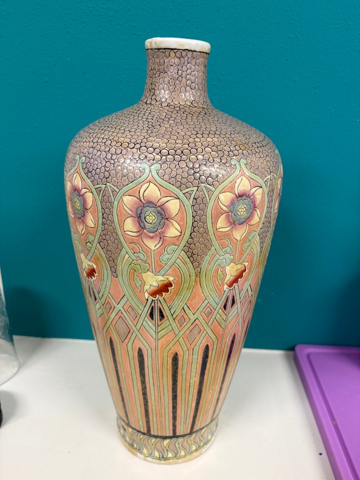 Prachtige Art Nouveau / Jugendsitil Plateel Vaas – Floraal, Antiek en Kunst, Antiek | Vazen, Ophalen of Verzenden