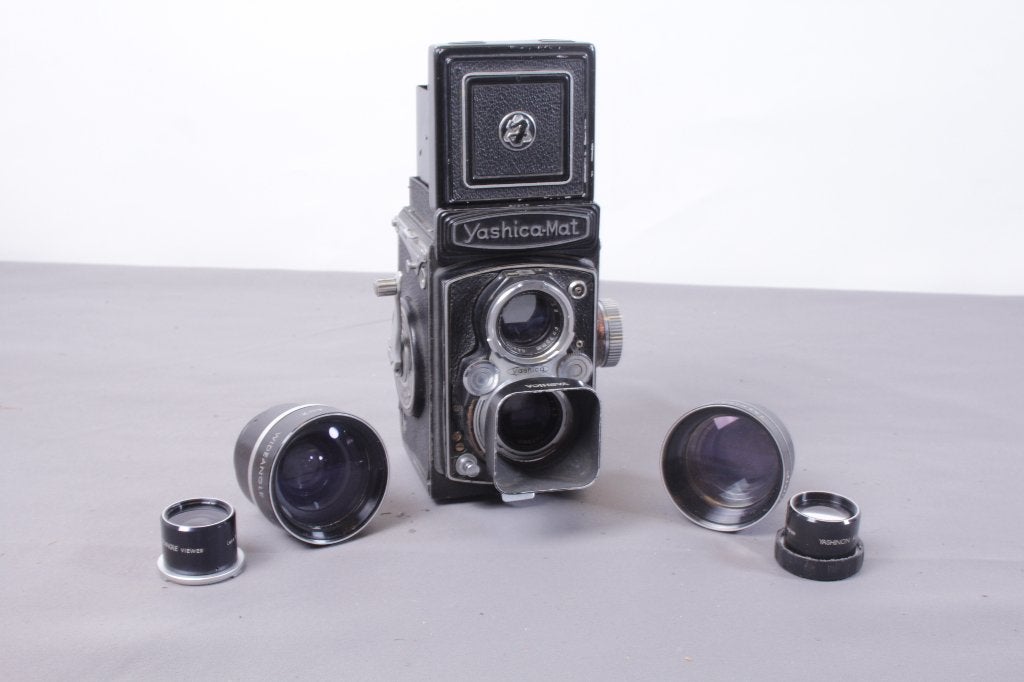 F01 Yashica Mat met tele- en groothoeklenzen, Ophalen of Verzenden, Gebruikt, Spiegelreflex, Overige Merken