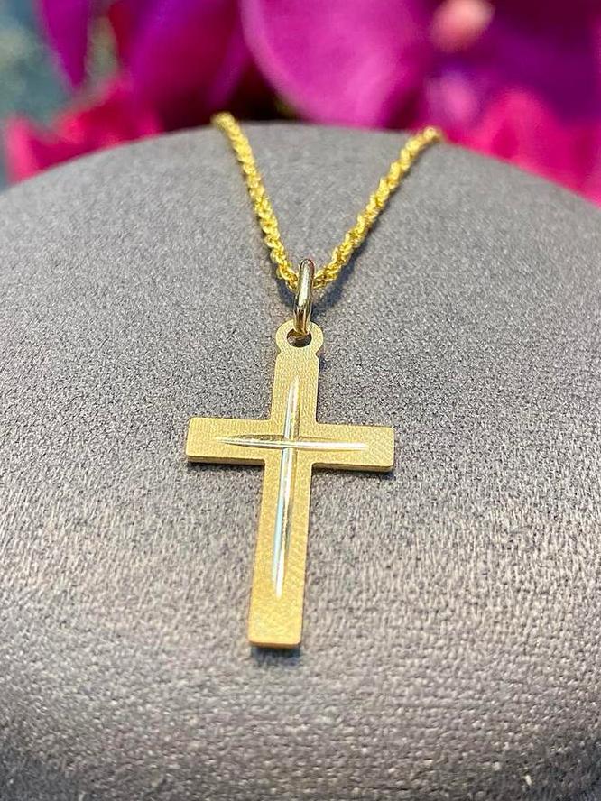 14k Gouden Rope Ketting & Kruis, Sieraden, Tassen en Uiterlijk, Kettingen, Nieuw, Goud, Goud, Verstelbaar, Ophalen of Verzenden