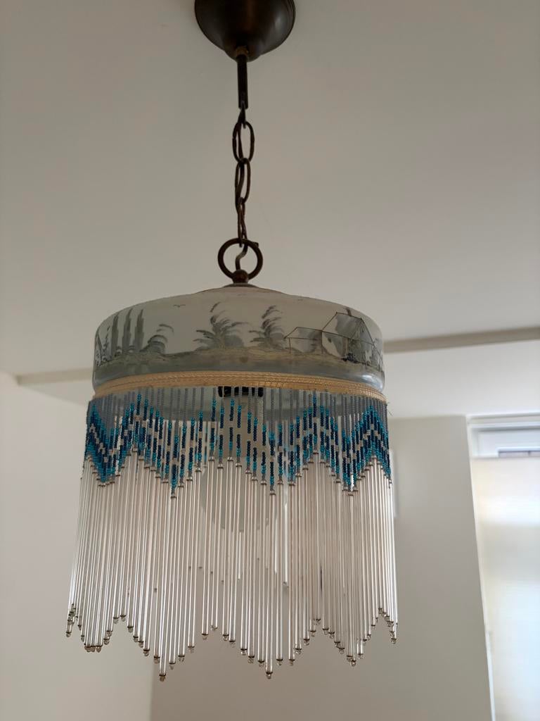 Antieke kralenlampen met stilleven afbeelding, 100 jaar oud, Antiek en Kunst, Antiek | Lampen, Ophalen