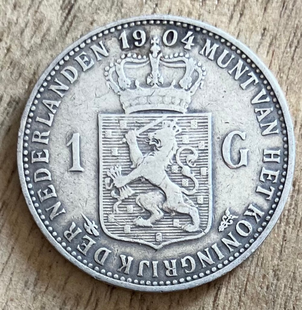 1 gulden 1904 Wilhelmina, Postzegels en Munten, Ophalen, 1 gulden, Zilver, Koningin Wilhelmina
