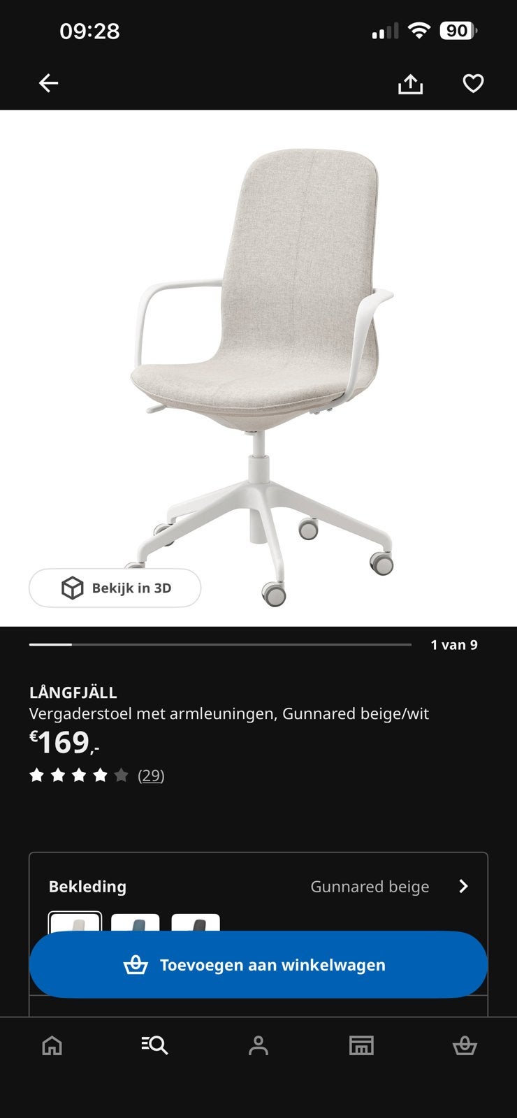 Bureaustoel met armleuning, Ophalen, Zo goed als nieuw, Zwart