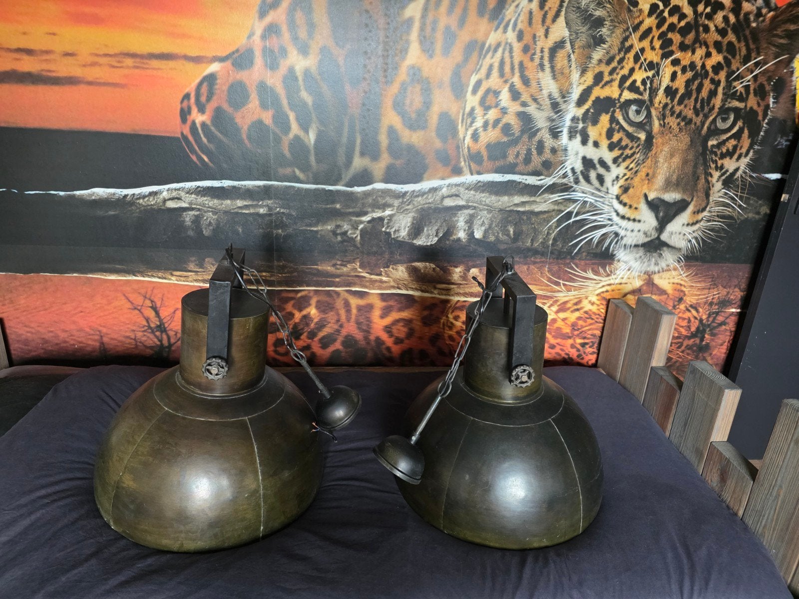 Set van 2 Industriële Hanglampen - Vintage Stijl, Ophalen, Gebruikt, E27 (groot), Industrieel, Vintage
